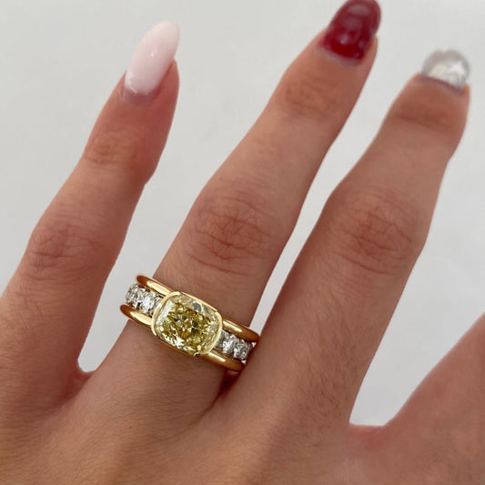 Cushion Cut Moissanite Diamond Ring With Round Side stone Band - View 2