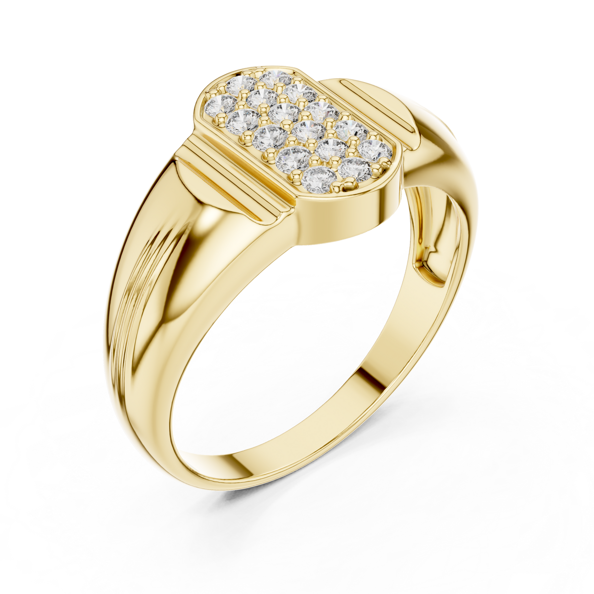 Round Cut Moissanite Diamond Men's Geometric Elongated Medallion Wedding Ring - View 4