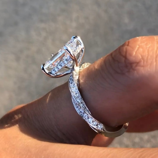 Radiant Cut Moissanite Diamond Twist Pave Engagement Ring - View 2