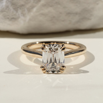 Double Prong Hidden Halo Cushion Cut Lab Diamond Solitaire Ring