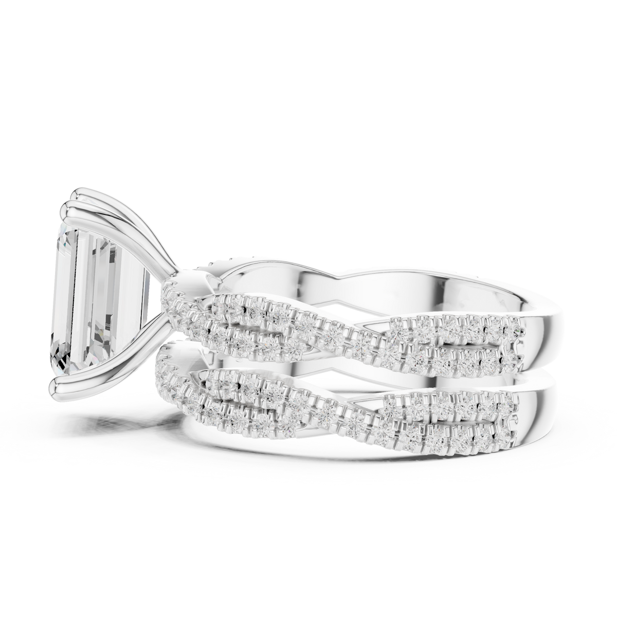 Emerald Cut Lab Grown Diamond Women's Crisscross Split Band Gold Ring - View 9