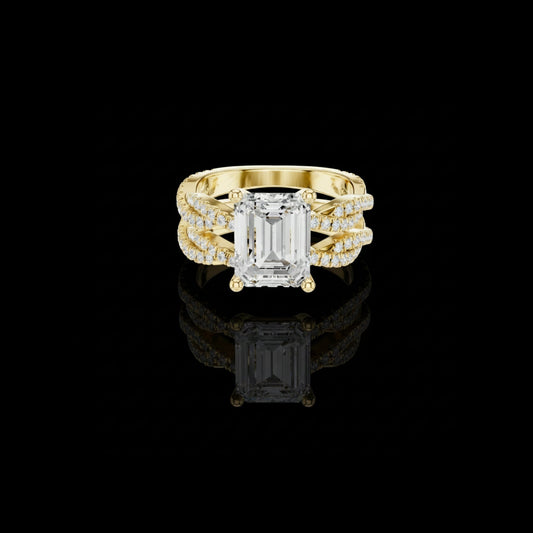 Emerald Cut Lab Grown Diamond Women's Crisscross Split Band Gold Ring