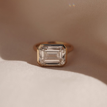 East West Emerald Moissanite With Bezel Set Solitaire Ring