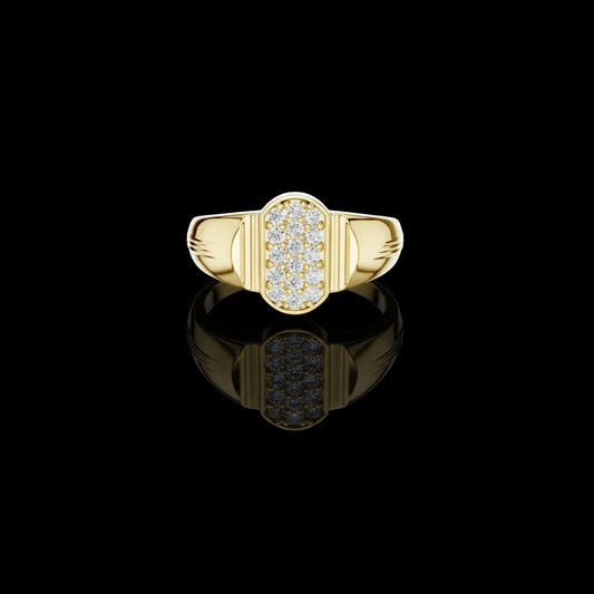 Round Cut Moissanite Diamond Men's Geometric Elongated Medallion Wedding Ring