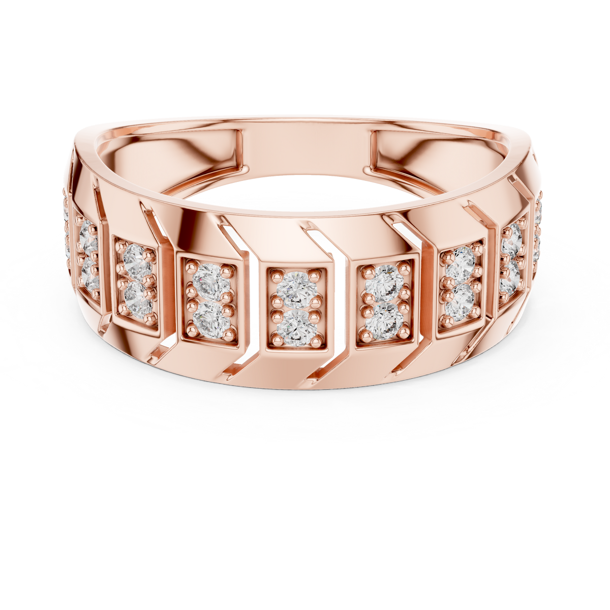 Round Cut Moissanite Diamond Men's Chevron Edge Geometric Statement Ring - View 2