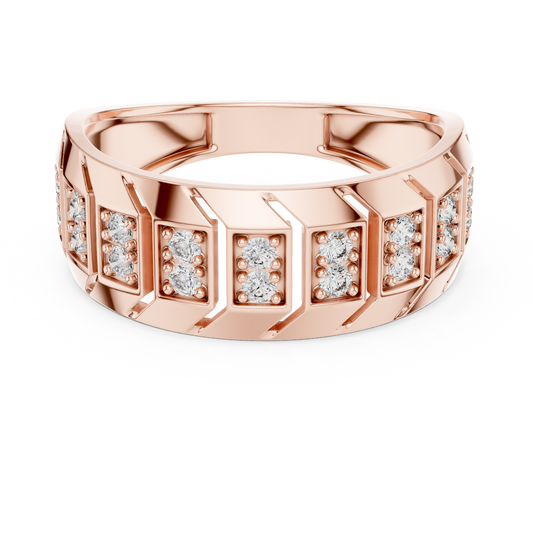 Round Cut Moissanite Diamond Men's Chevron Edge Geometric Statement Ring - View 2