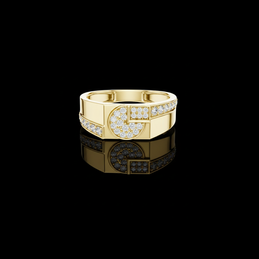 Round Cut Moissanite Diamond Men's Split Circle Medallion Statement Band