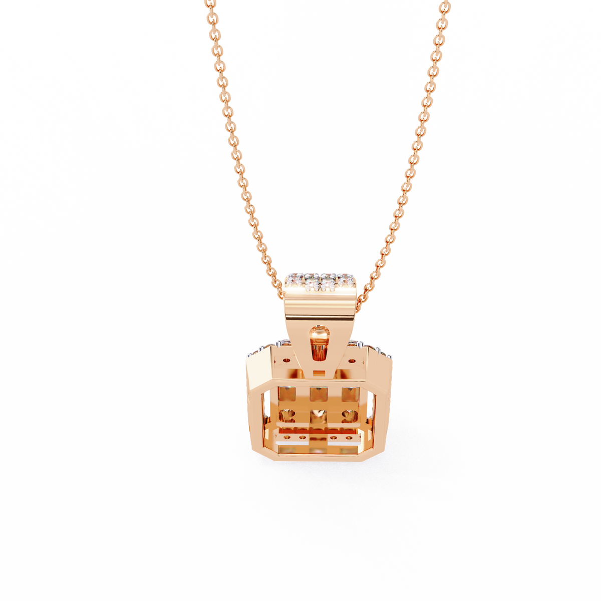 Multi Cut Moissanite Diamond Cluster Rectangle Halo Pendant Pave Bail - View 2
