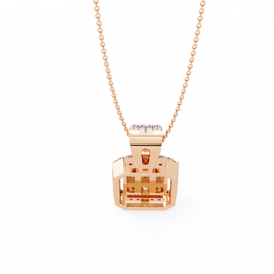 Multi Cut Moissanite Diamond Cluster Rectangle Halo Pendant Pave Bail - View 2