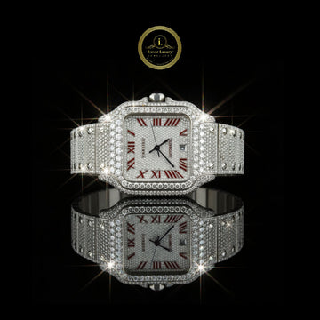 Exquisite Fully Iced-Out Lab Grown Luxury Timepiece with Dazzling Diamonds and Elegant Roman Numeral Dial