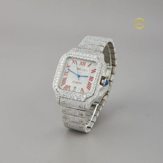Exquisite Fully Iced-Out Moissanite Luxury Timepiece with Dazzling Diamonds and Elegant Roman Numeral Dial