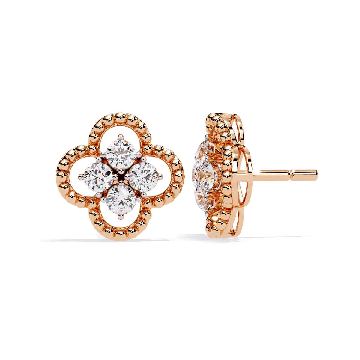 Luxury Floral Motif Stud Earrings with Sparkling Lab Diamond Inspired Cluster Centerpiece - View 5