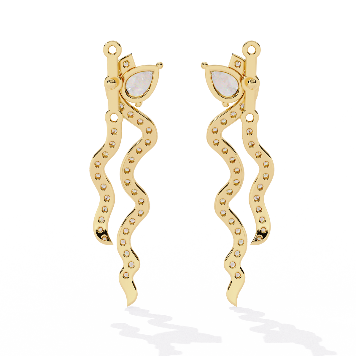 Luxurious Pear Moissanite Diamond Serpentine Cascade Earrings with Pave Set Wavy Drop Design - View 7