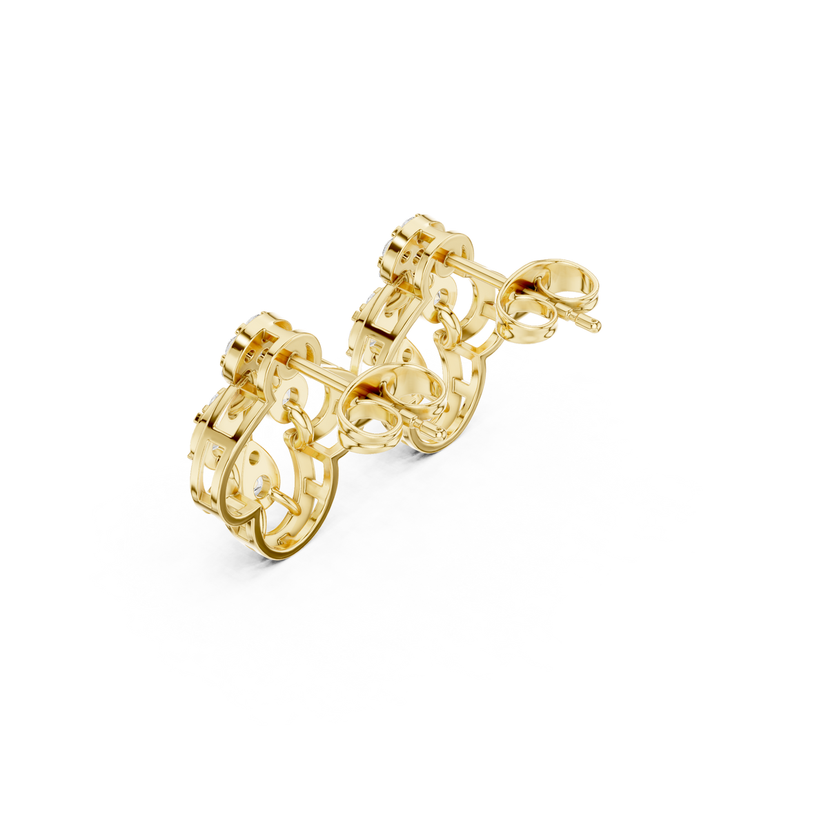 Openwork Lotus Motif Round Brilliant Lab Diamond Stud Earrings For Women - View 10