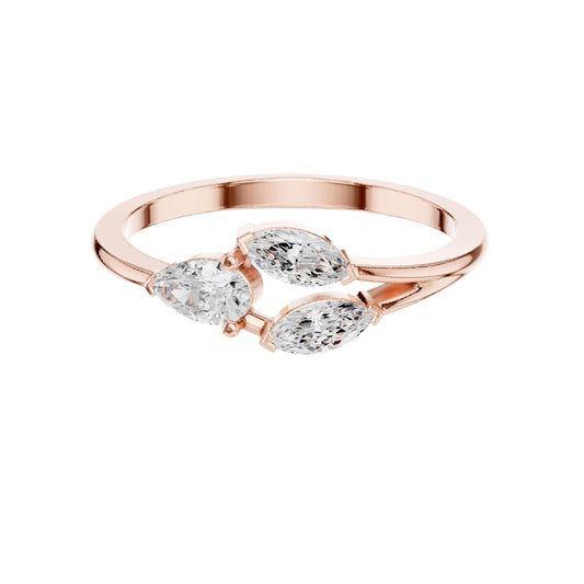 Pear And Double Marquise Moissanite Diamond Band Ring - View 2