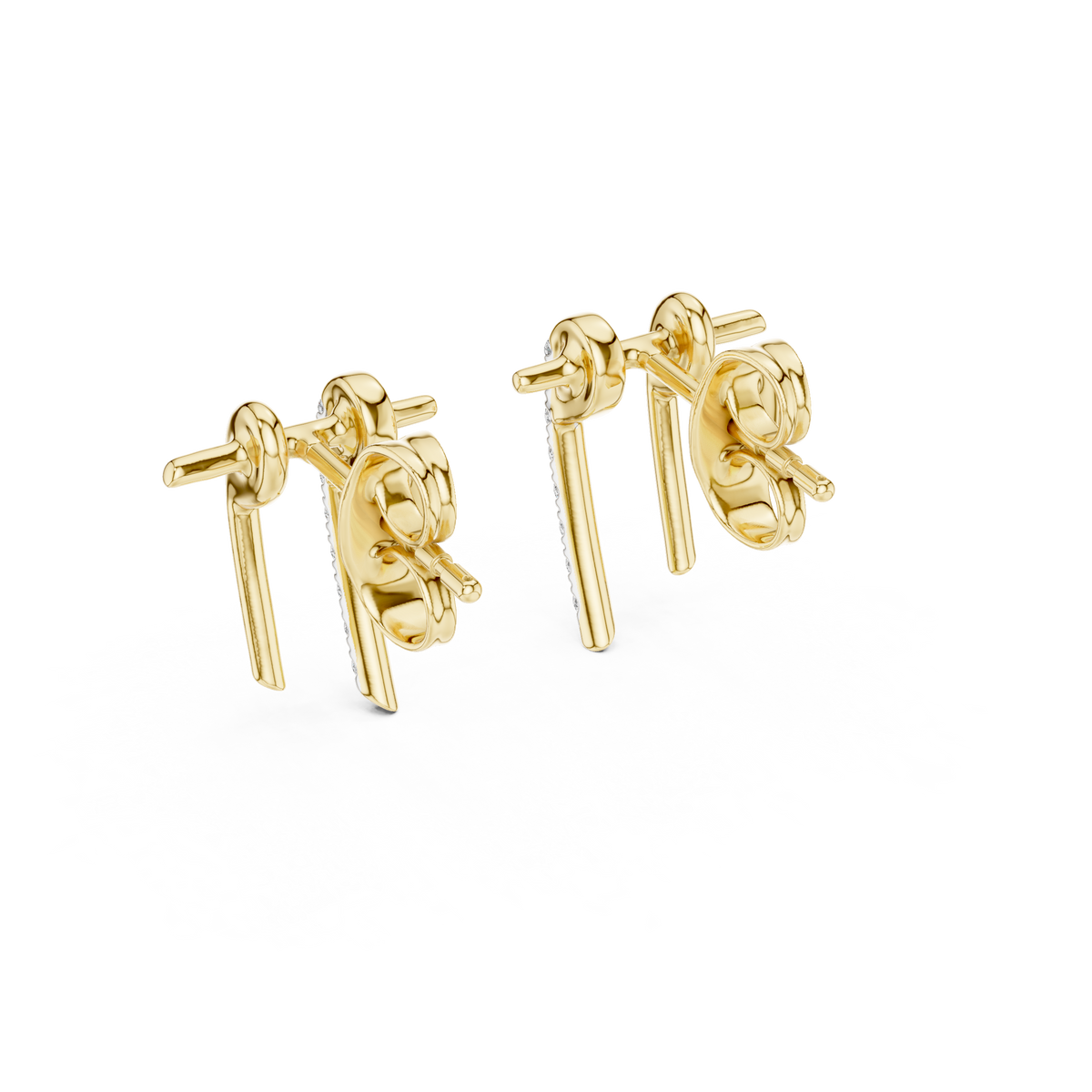 Dual Bar Round Lab Diamond Pavé Drop Stud Earrings with Linear Design - View 10