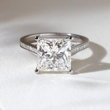 Princess Cut Lab Diamond Pave Cathedral Engagement Ring
