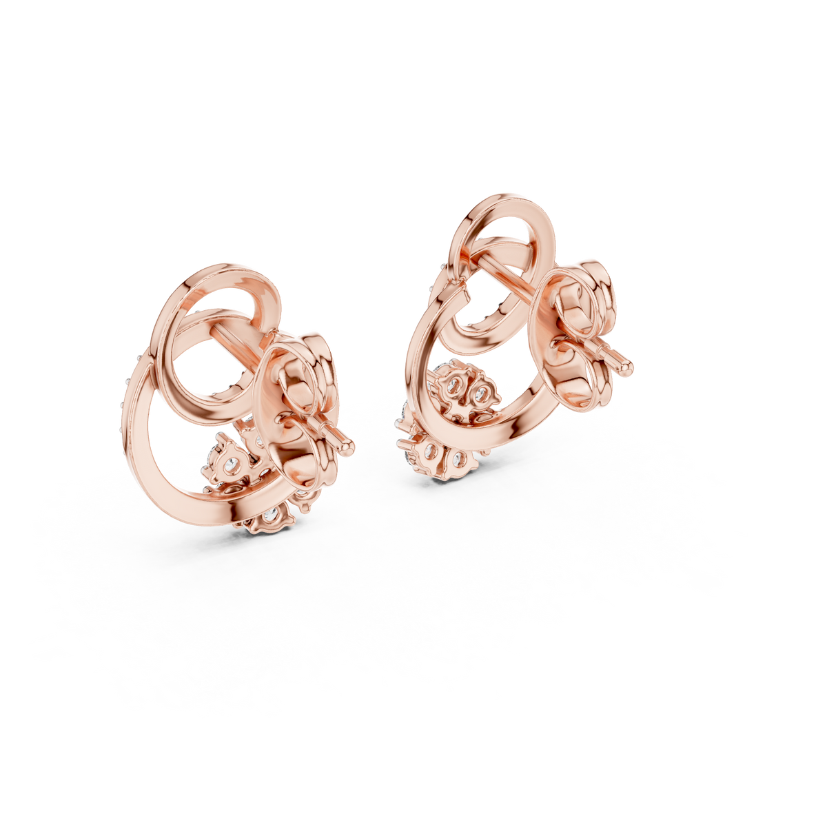 Cluster Swirl Circle Moissanite Round Diamond Stud Earrings with Pave Halo Ring - View 11
