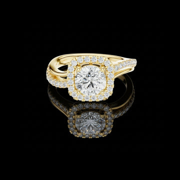 Round Halo Split Shank Moissanite Diamond Ring