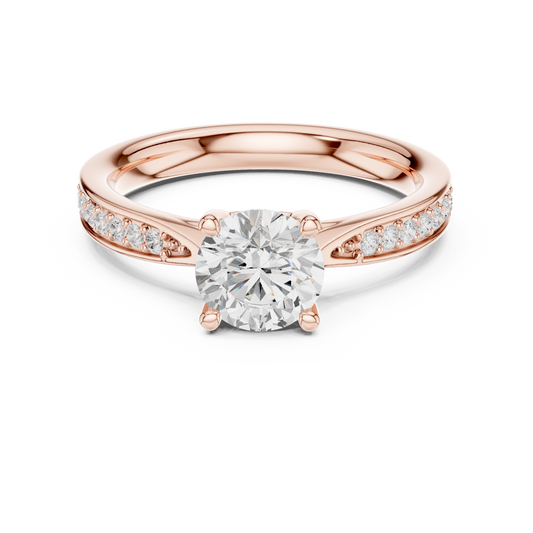 Round Moissanite Diamond Pave Solitaire Engagement Ring - View 2