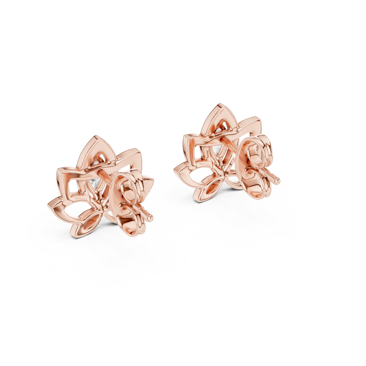 Lotus Flower Marquise Cut Moissanite Diamond Open Petal Stud Earrings - View 11
