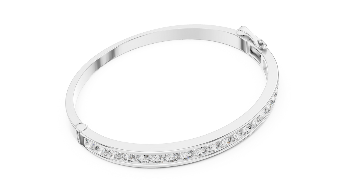 Round Cut Moissanite Diamond Hinged Bangle with Channel Setting - View 9