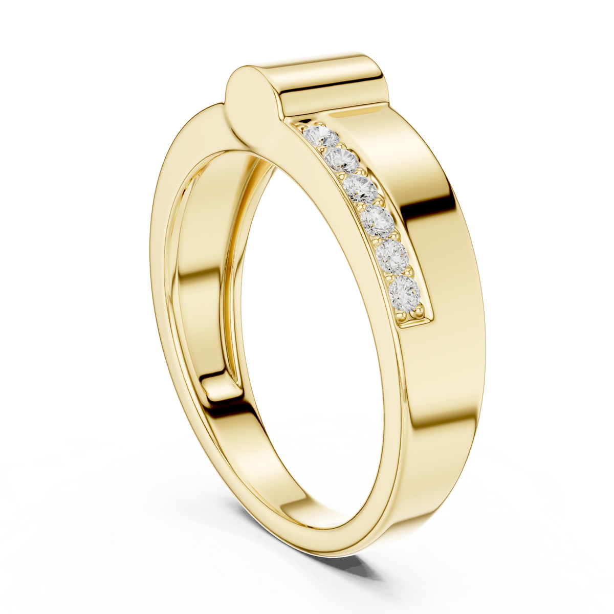Round Cut Moissanite Diamond Men's Two Side Channel Set Gold Band - View 5