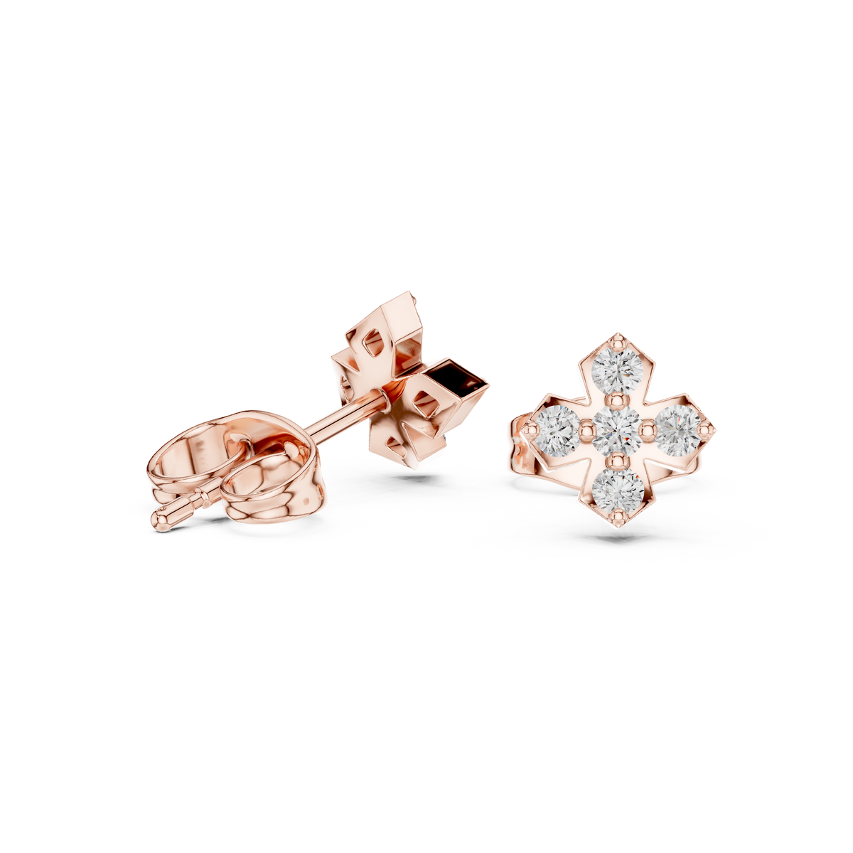 Refined Geometric Cross Round Lab Diamond Stud Earrings with Five Stone Cluster - View 8