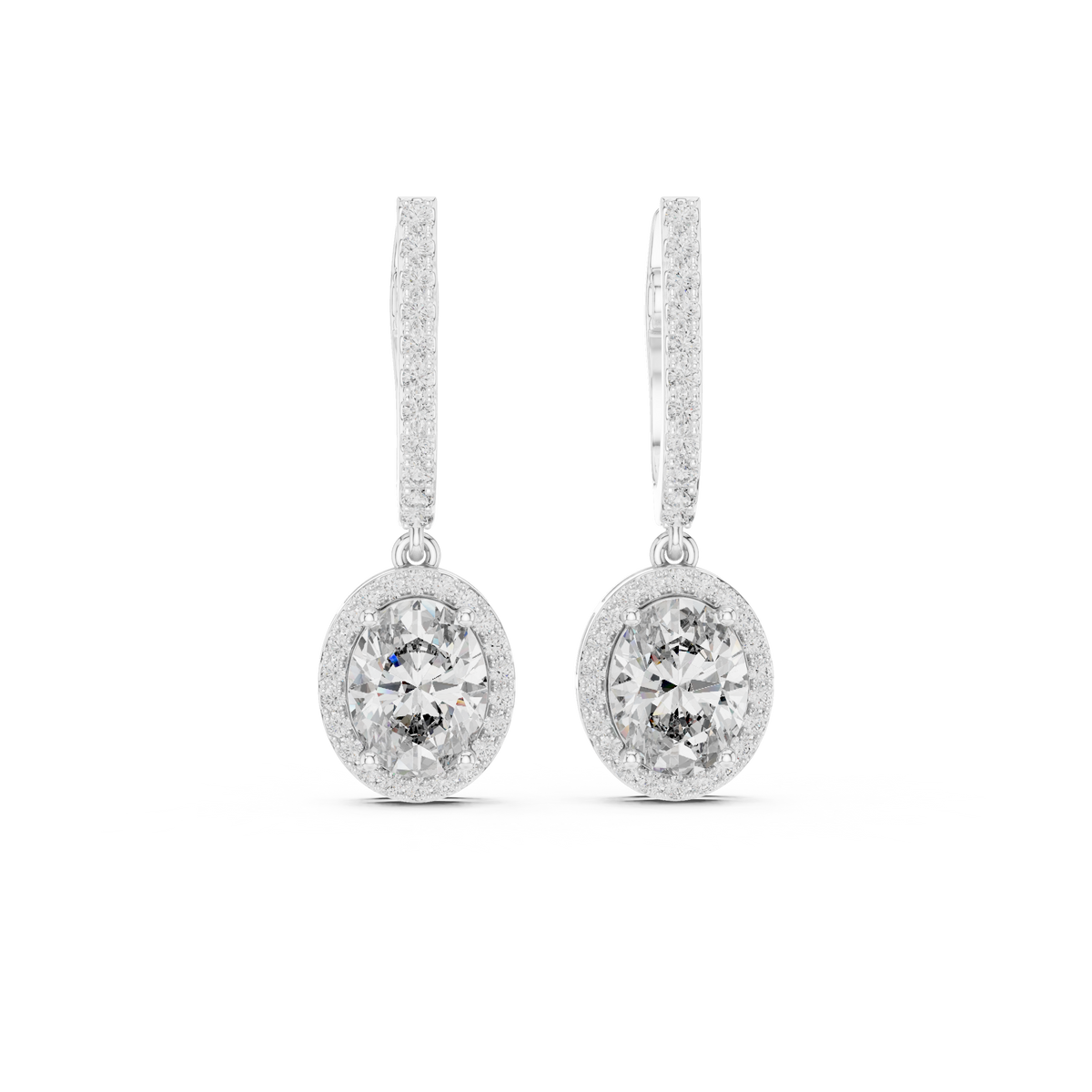 Oval Cut Moissanite Diamond Halo Dangle Huggie Hoop Earrings Rose Gold - View 7