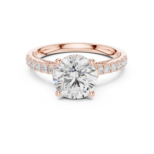 Round Brilliant Lab Diamond Engagement Ring With Pave Band - View 2