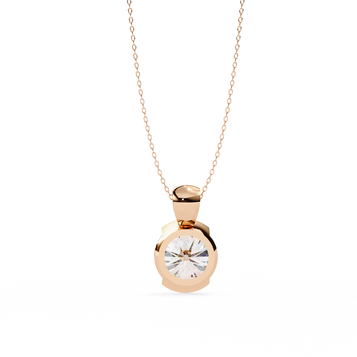 Contemporary Round Lab Grown Diamond Solitaire Partial Bezel Set Pendant - View 9