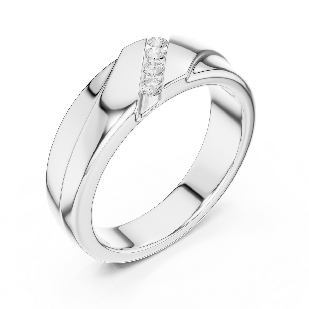 Round Cut Lab Grown Diamond Men's Diagonal 4 Stone Channel Gold Band - View 6