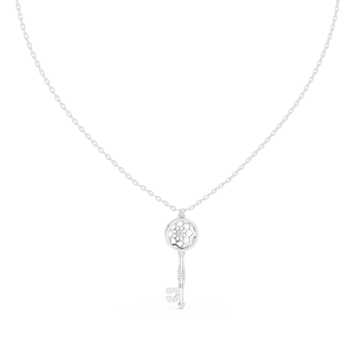 Intricate Filigree Key Solitaire Pendant With Round Moissanite Diamond - View 12