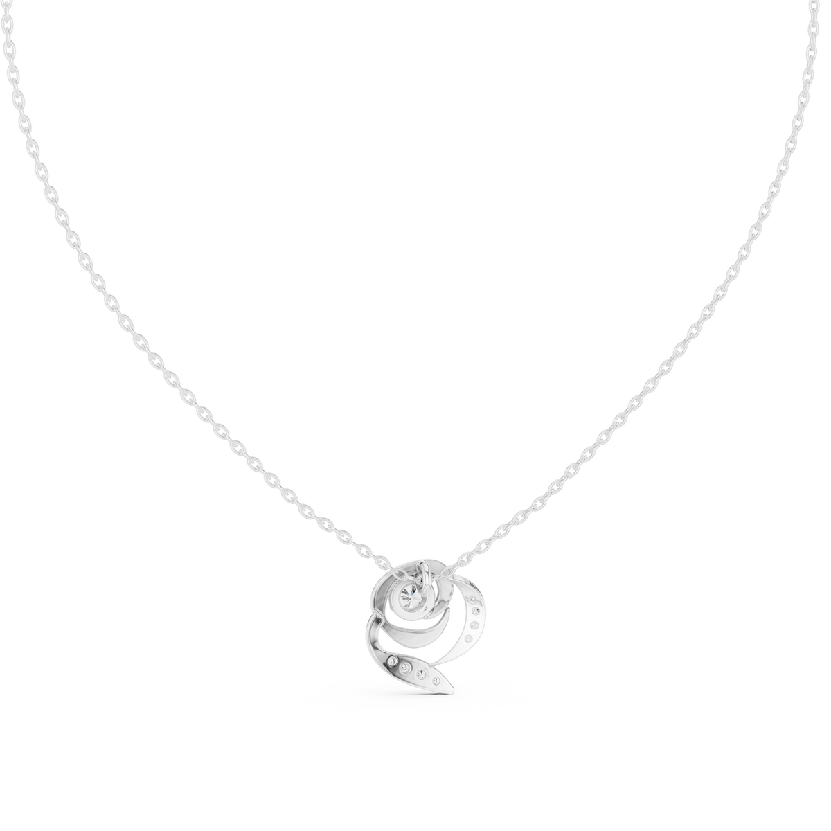 Abstract Swirl Petal Layering Pendant with Round Moissanite Diamond - View 12