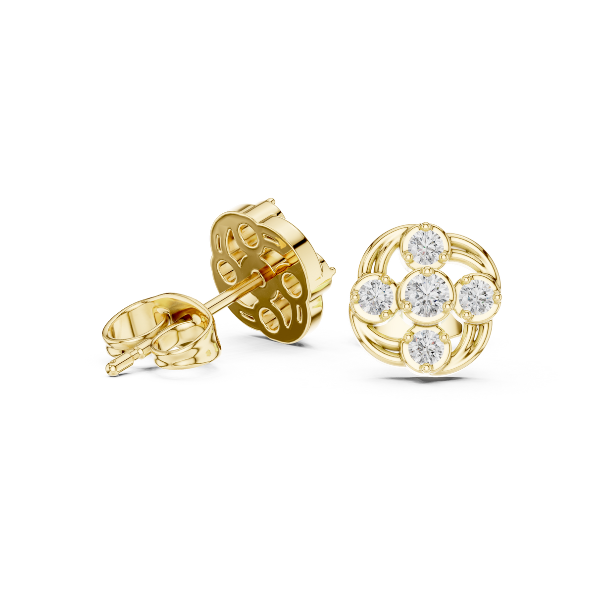 Celestial Swirl Round Lab Diamond Cluster Stud Earrings with Radiant Circular Brilliance - View 7