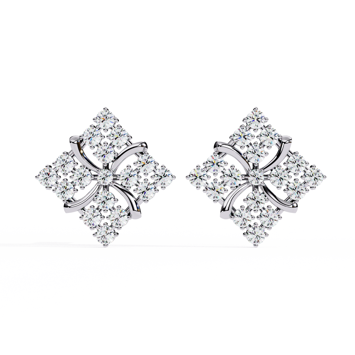 Exquisite Cluster Stud Moissanite Earrings with Brilliant Diamond Floral Sparkle and Elegant Curved Detailing - View 3