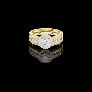 Round Cut Halo Moissanite Diamond Bridal Ring Set with Pavé Bands