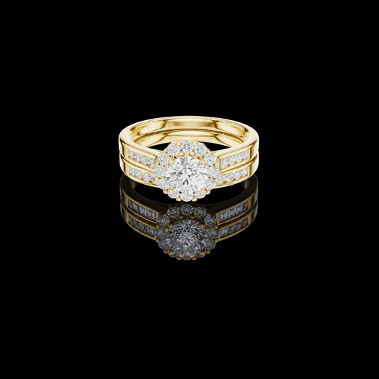 Round Cut Halo Lab Diamond Bridal Ring Set with Pavé Bands