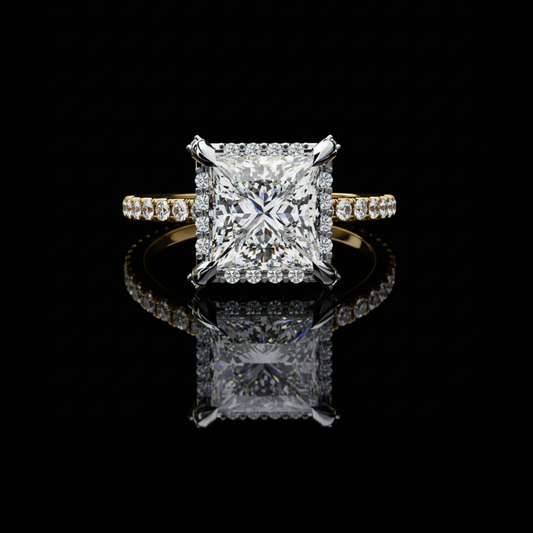 Classic Princess Cut Lab Diamond Halo Engagement Ring
