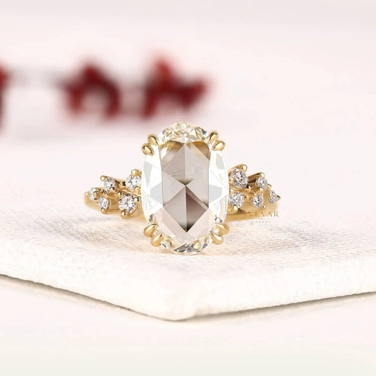 Oval Rose Cut Cluster Lab Diamond Engagement Ring