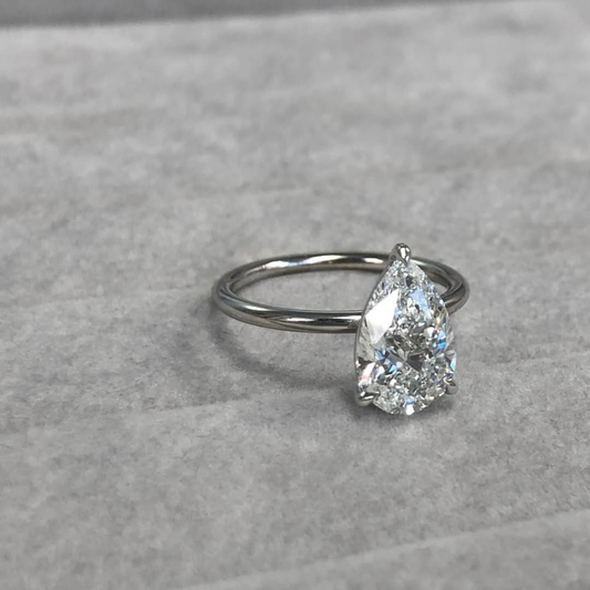 Pear Cut Lab Diamond Solitaire Delicate Wear Engagement Ring - View 2