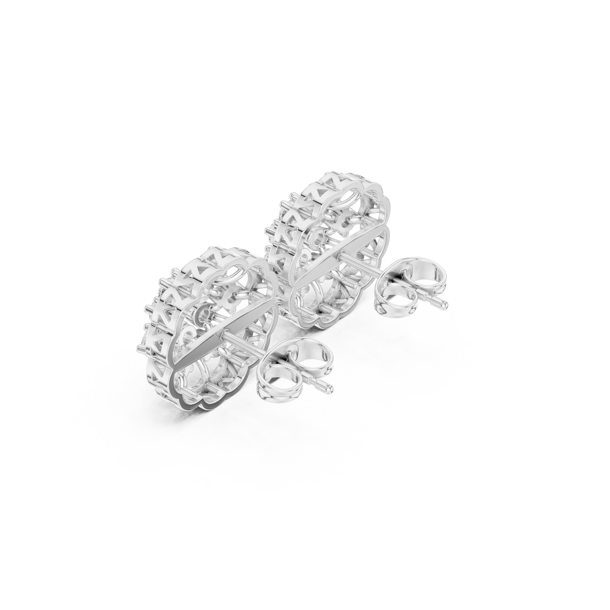 Filigree Openwork Border Round Moissanite Created Diamond Floral Cluster Earrings - View 12