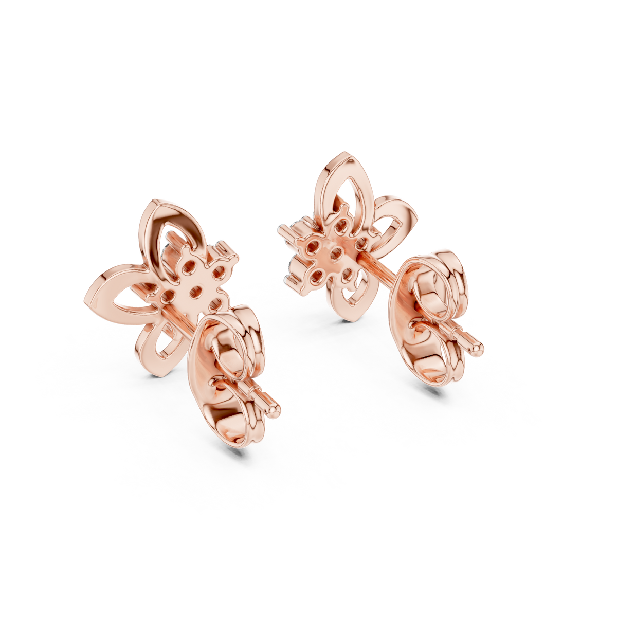 Celestial Floral Knot Round Moissanite Diamond Stud Earrings with Cluster Petals - View 11