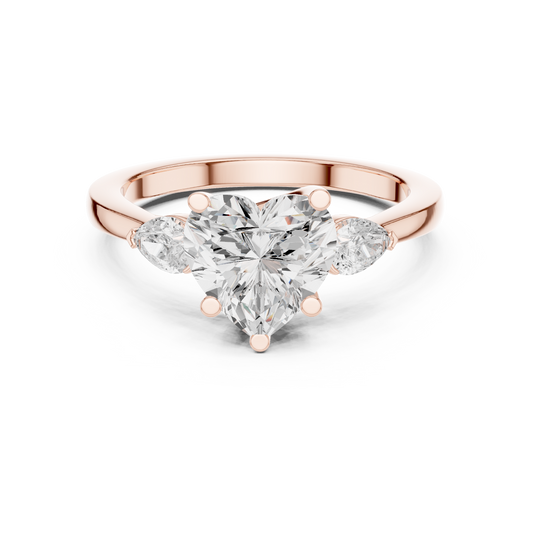 Romantic Heart Shaped Moissanite Diamond Ring With Pear Side Stones - View 2