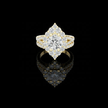 Art Deco Inspired Round Cut Lab Diamond Cluster Halo Ring
