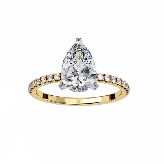 Solitaire Pear Cut Lab Diamond Halo Engagement Ring - View 2