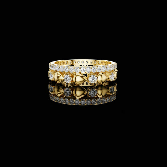 Heart Motif Round Cut Lab Diamond Eternity Ring With Wedding Band