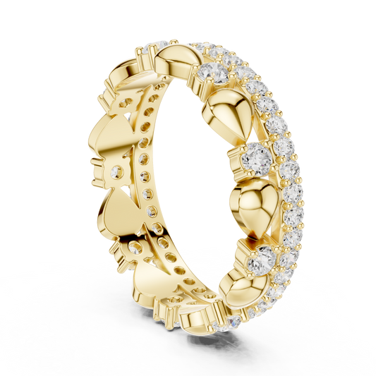 Heart Motif Round Cut Moissanite Diamond Eternity Wedding Band - View 2