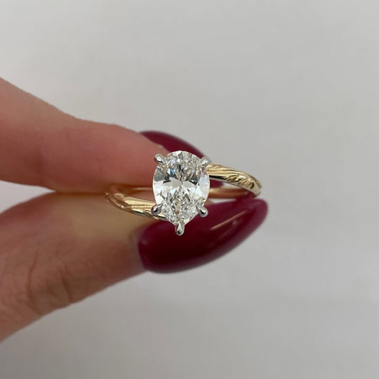 Nature Inspired Pear Lab Diamond Promise Engagement Ring