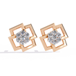 Geometric Square Motif Round Moissanite Diamond Earrings with Brilliant Center Cluster Design - View 2